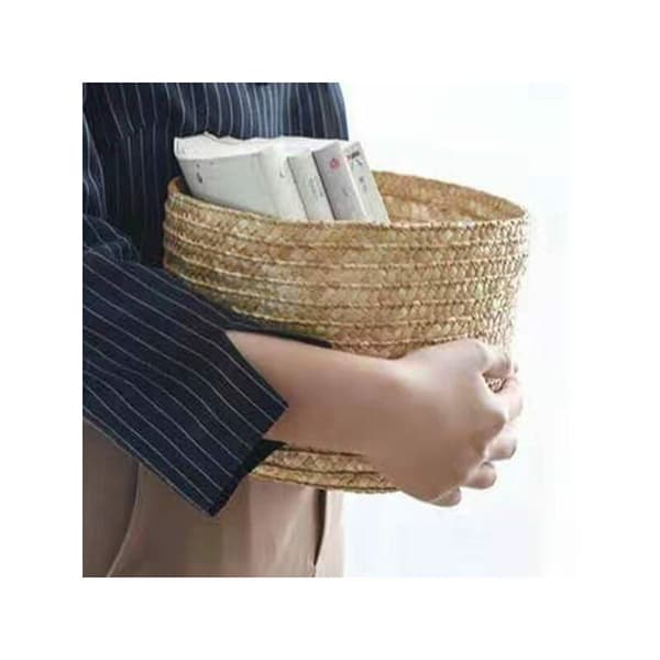 Woven Storage Basket with Lid, Handmade Straw Snack Organizer Storage Box, Laundry Baskets, Rattan Storage Flower Basket