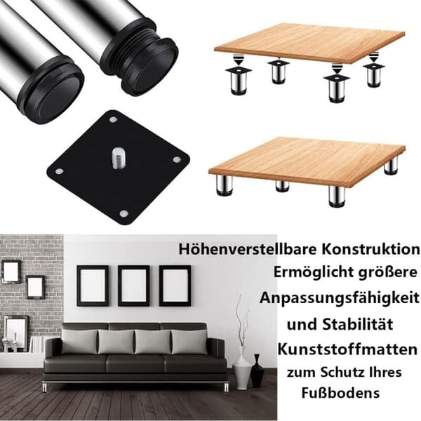 8-pak justerbare møbelben i rustfrit stål - 50 x 60 mm - Bordben, arbejdsbordsben