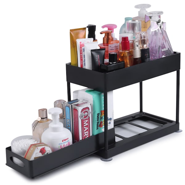 Double Storage Cabinet Sliding Storage Shelf Under Sink for Bathroom Kitchen Single Pull-White Single Pull-White