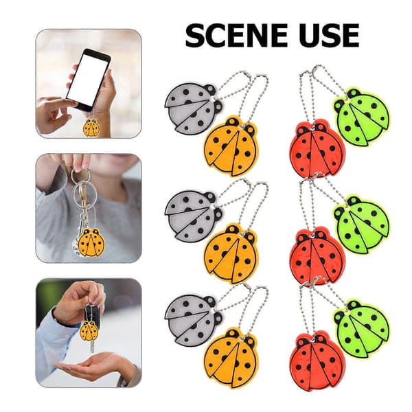 12 Pcs Keychain with Reflective Ladybug Pendant Backpack Wallet Keychain Safety Reflector for Friends Bag Wallet Backpack Decoration