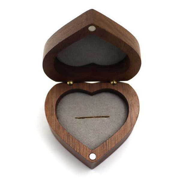 Heart-shaped Wooden Ring Box Black Soft Lining Smooth Surface Compact Size Portable Magnetic For Wedding