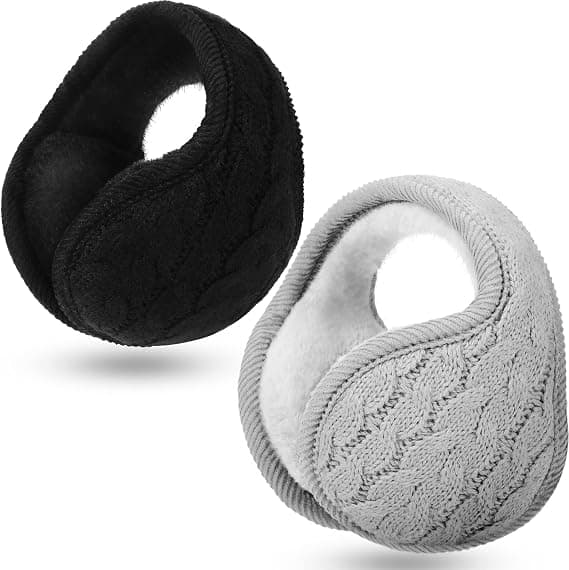 2 st justerbara stickade öronmuffar med luddig fleecefoder hopfällbara öronmuffar unisex vinterpäls öronmuffar