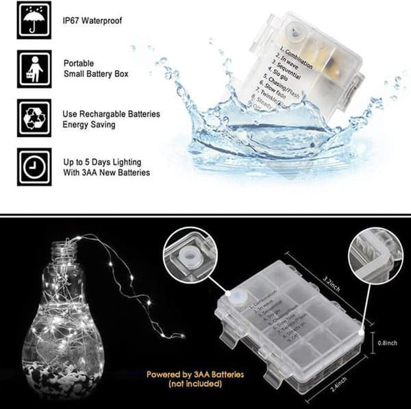 Waterproof 104 LED Battery Operated Umbrella Lights with Remote Control, 8 Lighting Modes (White) [Energy Class A]