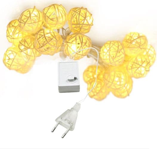 Rattan solcellelysslynger, varmhvit, 20 LED, 5M, 8 moduser, utendørs lysslynger
