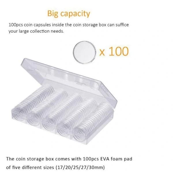 100 ST 30 mm Møntetuier Holder Møntsamlingsboks Etui Mønt Transparent[ca]