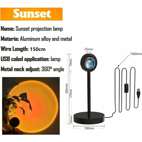 Sunset Lamp LED Sunset Lamp, 1pc 16 Color Projection Lamp with Remote Control, USB 360° Rotation Bedside Lamp, Suitable KLB