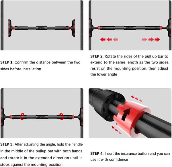 Adjustable Pull Up Bar for Door Width 70-90cm, with Non-Slip Mat and Safety Lock, Thick Steel, Max User Weight up to 200kg