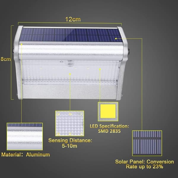 450 lumen 24 LED solcellelys med aluminiumhus