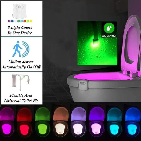 Motion Sensor Toilet Light: Set of 2 LED Night Lights with 8 Color Changes