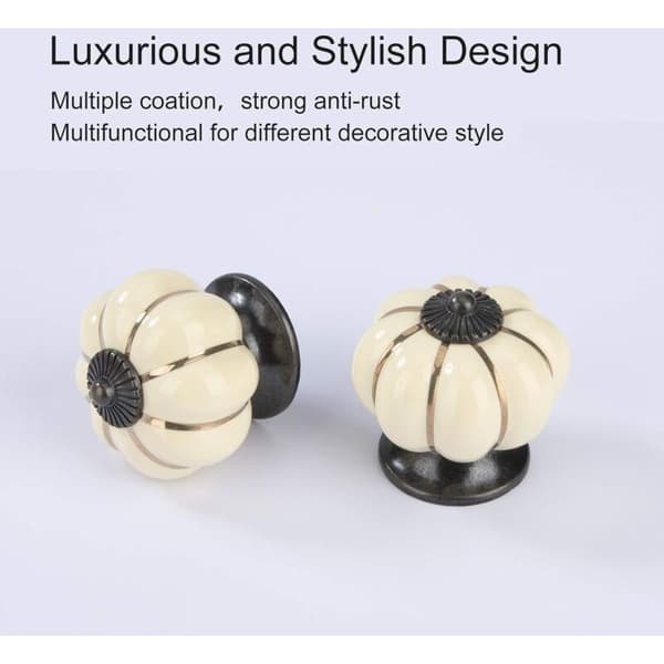 Pumpkin Cabinet Knobs Drawer Handles Ceramic Furniture Knobs with Alloy Screws for Cabinet Frying Pan Kitchen 10pcs (Ivory)-