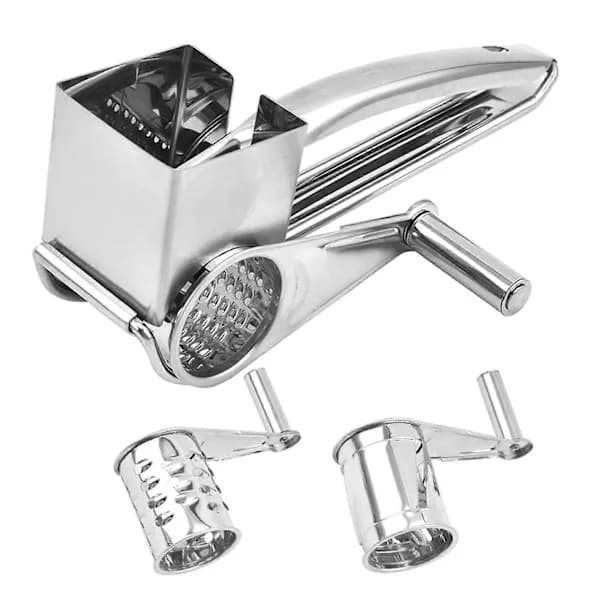 Rotating Stainless Steel Cheese Grater with Sharp Drum Blades and Ergonomic Handle for Kitchen Use Silver 20 x 8 cm silver B silver B
