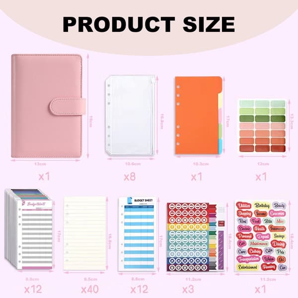 Budgetmappe med lynlås, budgetkuvert, pink