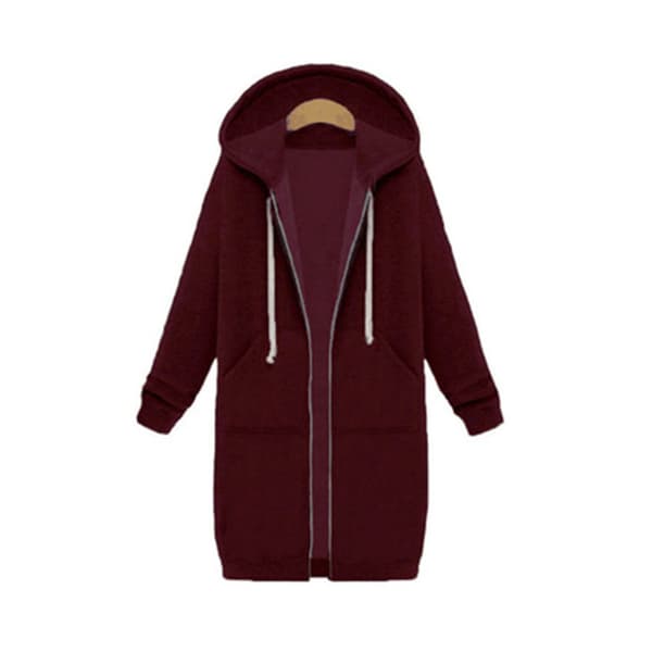 Hettegenser med glidelås, lang, plus size vinrød L Wine Red L