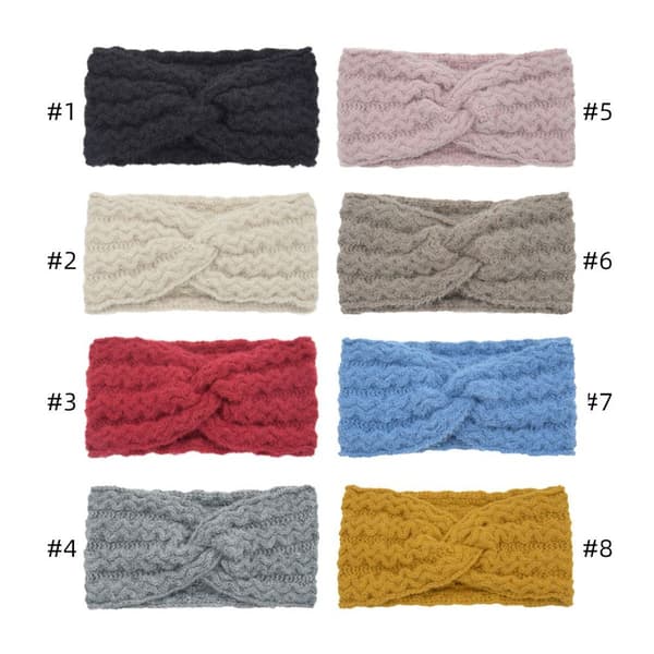 Knitted Women's Headband with Bow and Cable Pattern