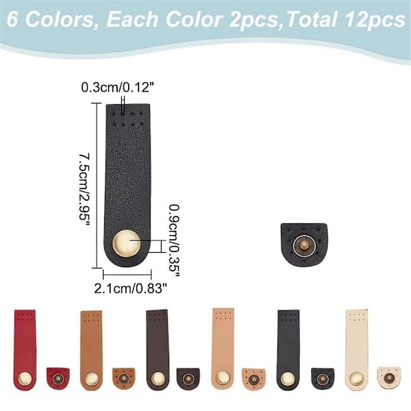 12 pcs PU Leather Snap Fasteners, 6 Colors Sew-on PU Leather Flap Closure DIY Handmade Crafts Sewing Button
