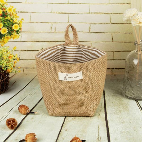 3-pack Hanging Cotton Storage Basket, Foldable, Storage Bag, Waste Bin for Wall Door Wardrobe (Striped)
