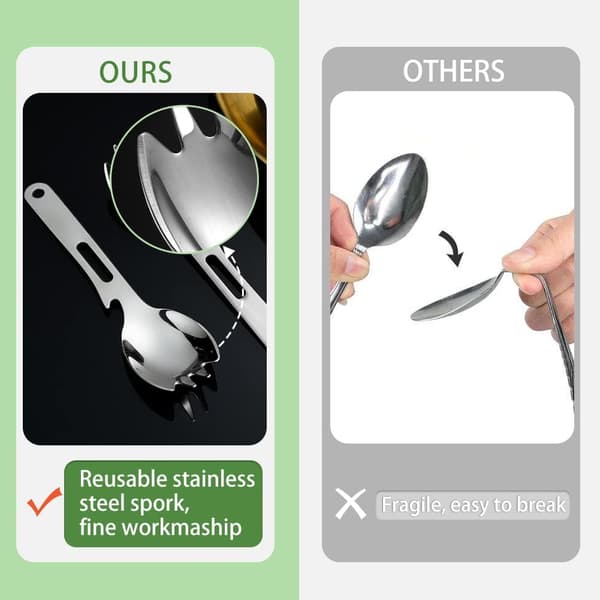 Spork 3 i 1 Ske Gaffel, Ske Gaffel Ølflaskeåbner, Rustfrit