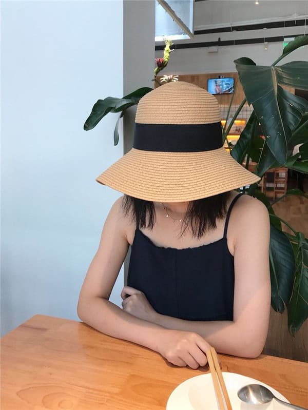 Brun solhatt for kvinner, strandhatt 56-58 cm bred