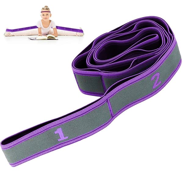 Yogasæt, yogastretchbånd med 9 løkker, vaskbart, let at bære lilla