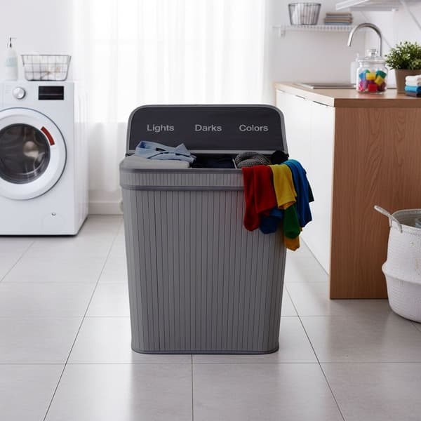 Bamboo Laundry Basket, 2 Compartments, Foldable 3010