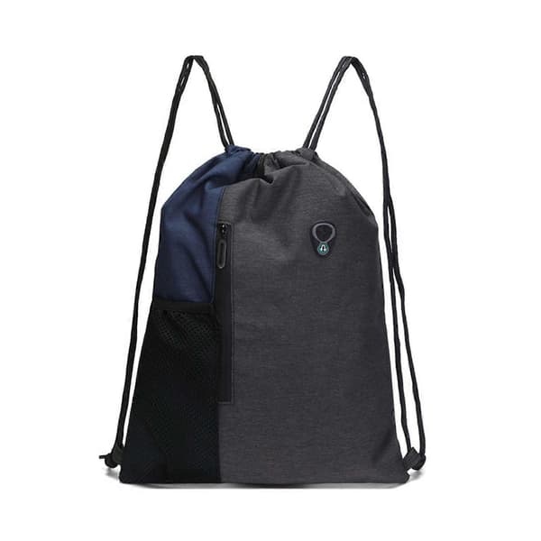 Drawstring Bag Sport Oxford Cloth Waterproof with Mesh Pocket (Navy Blue)