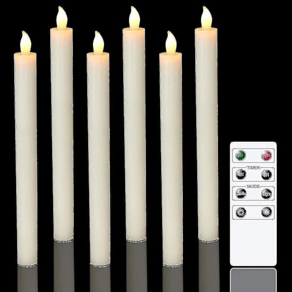 6-pack Battery Operated LED Taper Candles with Remote and Timer, Flickering Warm White Real Wax [CO]