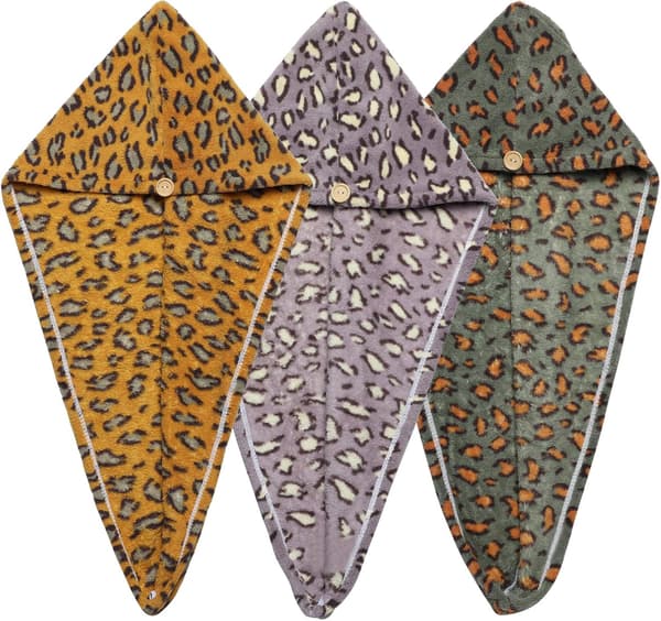 3-pack leopard mikrofiber hårhandduk wrap snabbtorkande hårhuva