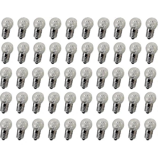 E10 Miniature Light Bulbs 2.5V 0.3A DC Screw Base - 50-Pack Warm White Light for Flashlights and Equipment