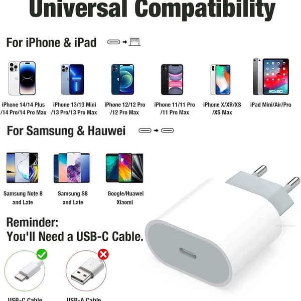 20W USB C-strømforsyning USB C-lader