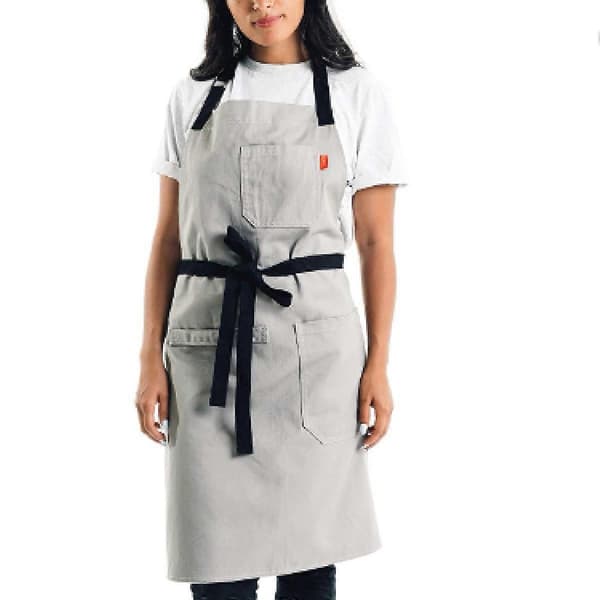 Kitchen Apron - Professional Chef or Waiter Apron for Men and Women - Adjustable Strap with Pockets and Towel Rings - Grey