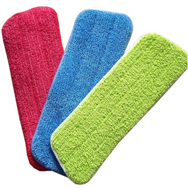 Mikrofibermoppehoder (rød, blå, grønn), våt og tørr moppeutskifting