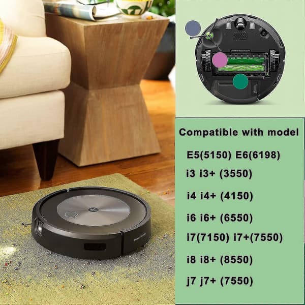 Reservedeler for Irobot Roomba I7 I7+ I3 I3+ I4 I4+ I6 I6+ I8 I8+ J7 J7+/plus E5 E6 E7 Støvsuger, tilbehørssett inkluderer 1 sett rullebørste