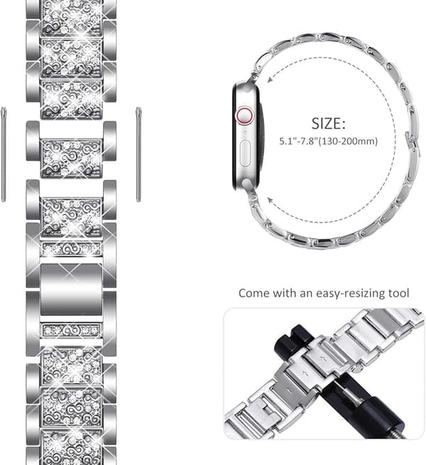 Glitrende sølvrem kompatibel med Apple Watch-rem 42mm 44