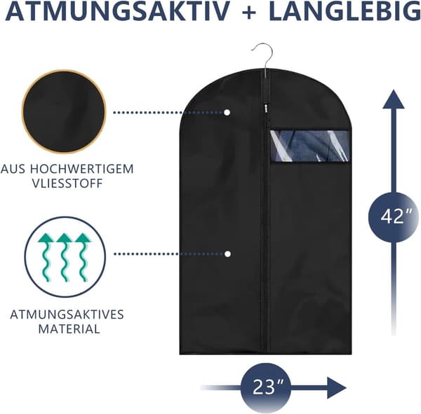 Vaatepussit, 5 kpl, 60x100 cm, Pölytiiviit säilytyspussit, Musta