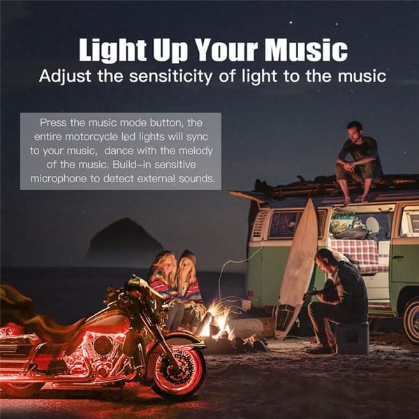 Motorcycle LED Underglow Kit, Waterproof RGB Light Strips, 12 pcs