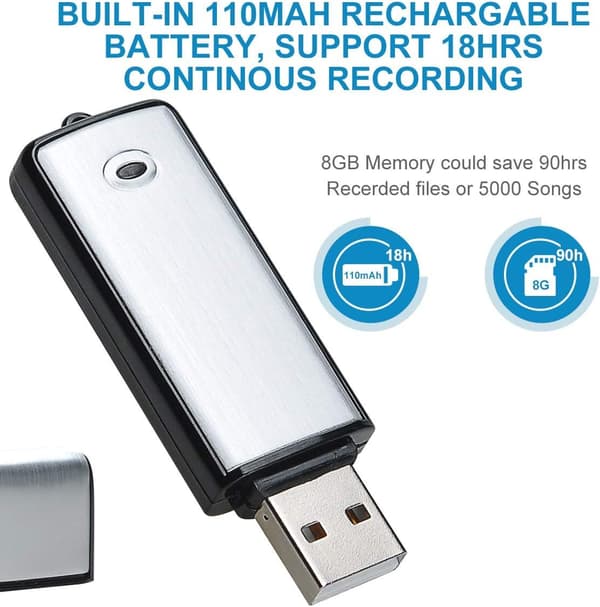 Digital Diktafon 8GB Digital Stemmeopptaker, USB Oppladbar K