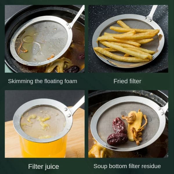 Fine Mesh Strainer, Stainless Steel Grease Skimmer, Durable Multifunctional Kitchen Strainer Ladle
