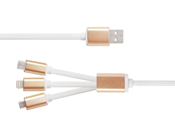 EPZI Monilaturi, USB-C, Lightning, Micro USB, USB-A, 1m, valkoinen