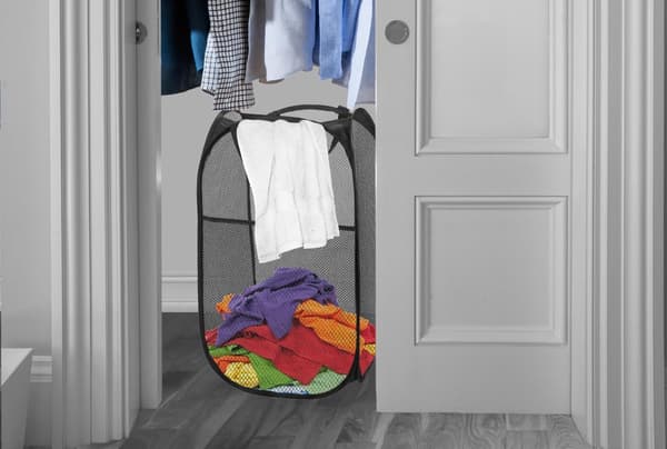 1 Piece (Black) Mesh Laundry Holder - Wall Mounted Oversized Lightweight