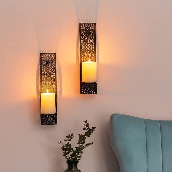Svart - Set med 2 Vintage väggmonterade ljusstakar Pelar ljusstakar Dec