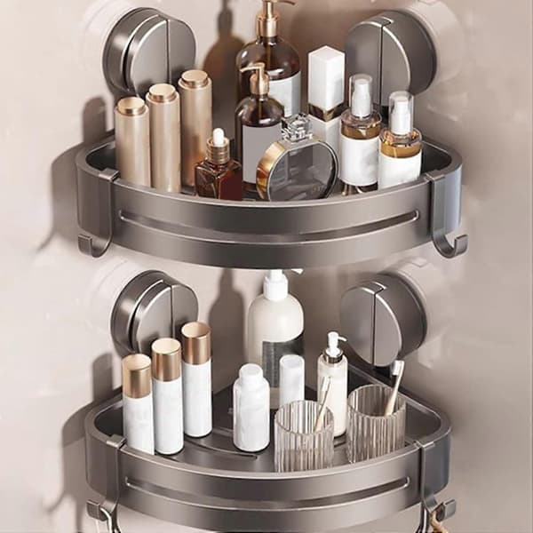 Corner Shower Shelf without Drilling, Aluminum Bathroom Organizer with Suction Cup and Strong Load Capacity