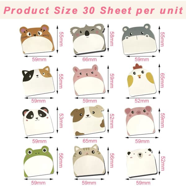 12-pack Cartoon Animal Pattern Stickers Cute Self-Adhesive Tabs (L6cm*5.5cm)