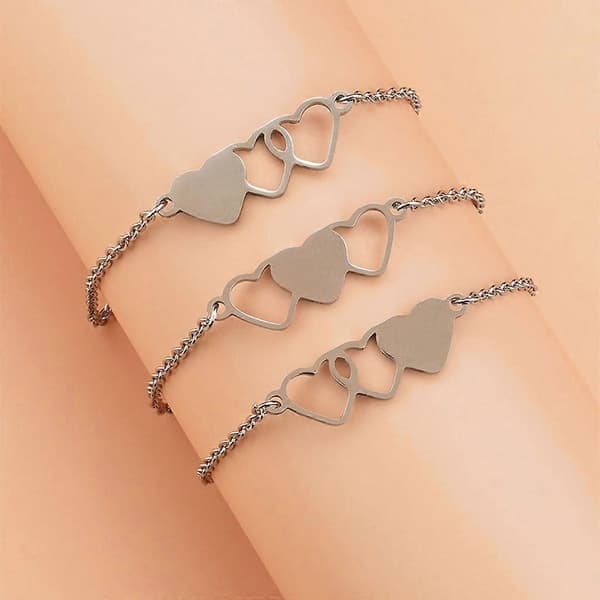 3 stk. hjerteformede matchende armbånd til bedste venner, familie, kvinder og mænd