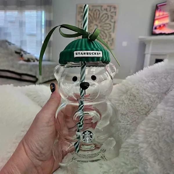 Julbjörn Sippy Cup med lock och sugrör, söt björnmugg i glas