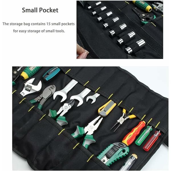 Rolling Tool Bag, Triomphe 37 Compartments, Multifunctional Tool Bag, Rolling Case, Portable Tool Bag, Screwdriver, Wrench - Black