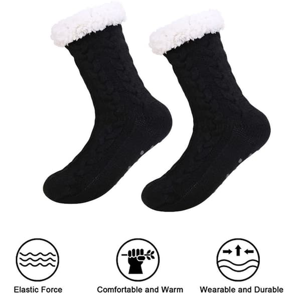Myke tøffelstrømper, fluffy, koselige, varme vinterstrømper, svarte KLB
