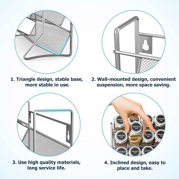 1 pc Spice Rack Organizer 4-layer Wall Mounted Spice Holder With Adhesive Sticker and Screws silver silver silver