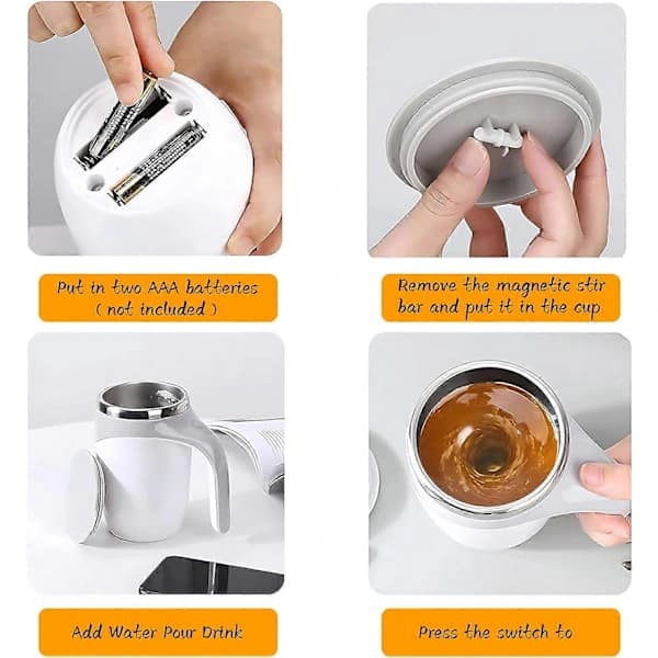 Self-Stirring Mug, 380ML Self-Stirring Coffee Mug Automatic Magnetic Stirring Coffee Mug Rotating Home Office Travel Stirring Cup White