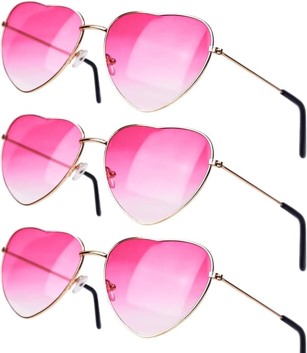 3 par hjerteformede solbriller, rosa hjerteformede solbriller, hippie solbriller, morsomme