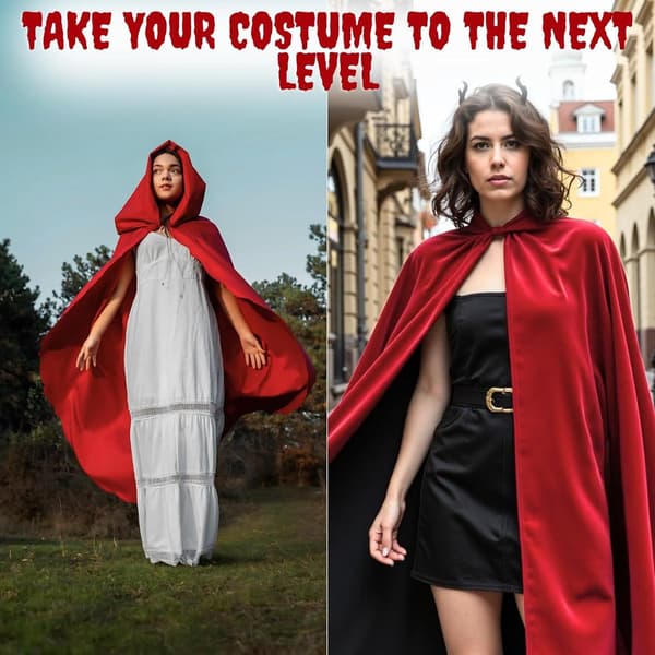 Luksuriøs Rød Hættekappe - 170cm / XXL - Karneval Halloween Kostume - Rød Fløjlskappe - Hætte